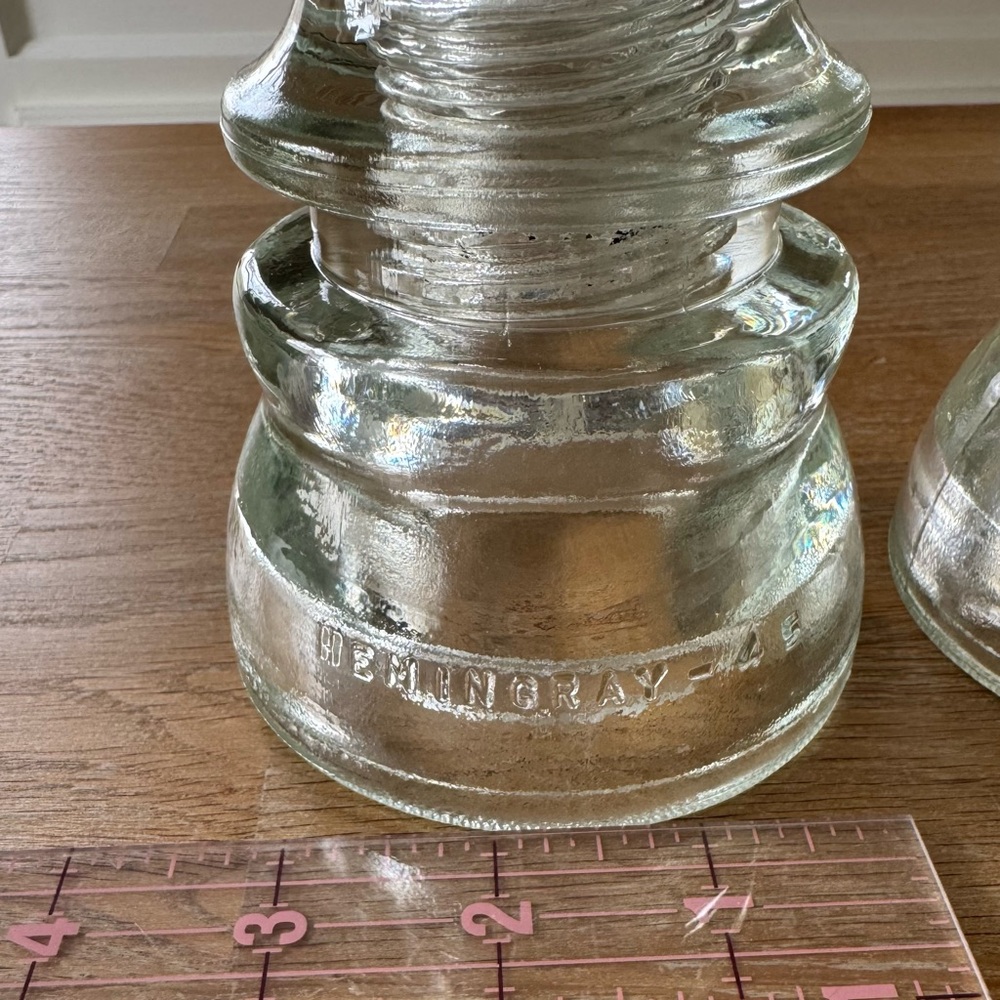 Vintage Hemingray-45 Clear Glass Telegraph Insulator Pair USA 1954 - Picture 3 of 8
